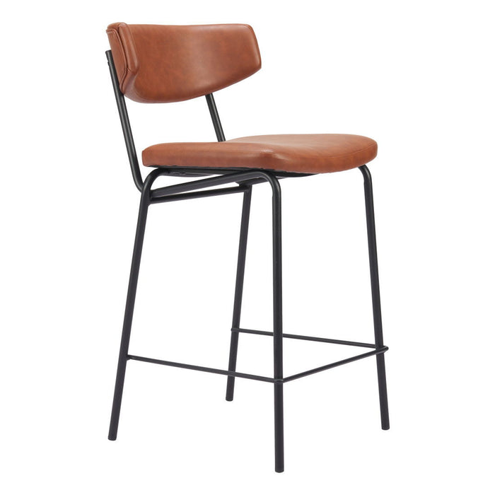 30" Faux Leather And Steel Low Back Bar Height Bar Chairs (Set of 2) - Brown / Black