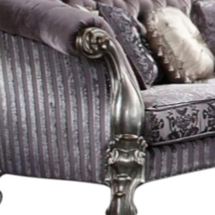 Velvet Loveseat And Toss Pillows - Purple / Platinum