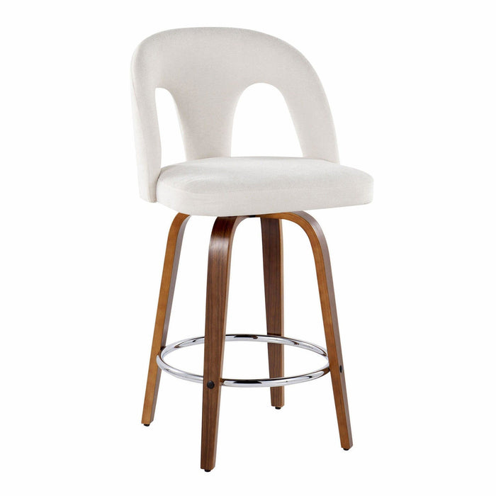 Ava - Upholstered Fixed-Height Barstool (Set of 2) - Walnut Wood Base