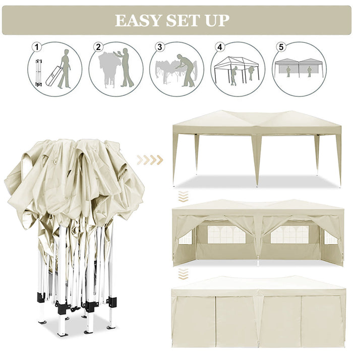 Giga 10x20 ft outdoor pop-up canopy tent with removable sidewalls, carry bag, and weight bags for portable shade and outdoor events.
