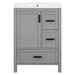 Gray Giga bathroom vanity with sink, soft-close doors, double-layer shelf, and three drawers, shown with sleek modern design.