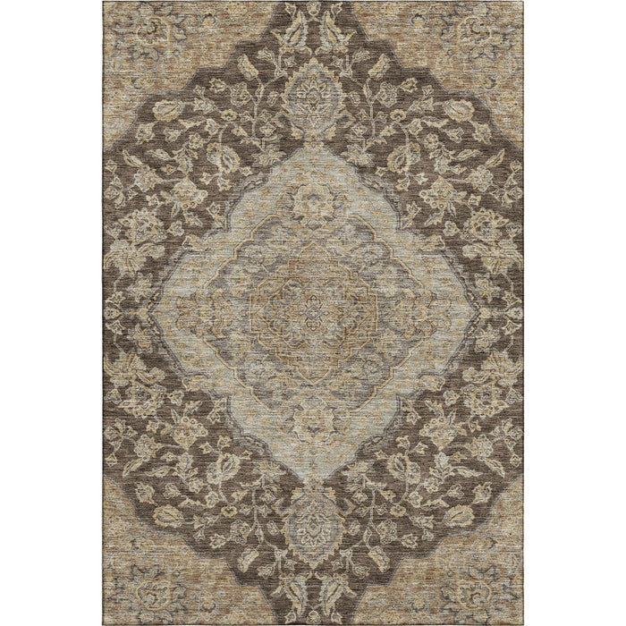 10' X 14' Floral Medallion Washable Area Rug With UV Protection (686891) - Chocolate / Beige / Gray