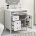 Giga bathroom vanity with top sink, storage cabinet, two drawers, and tip-out drawer for organized bathroom storage.