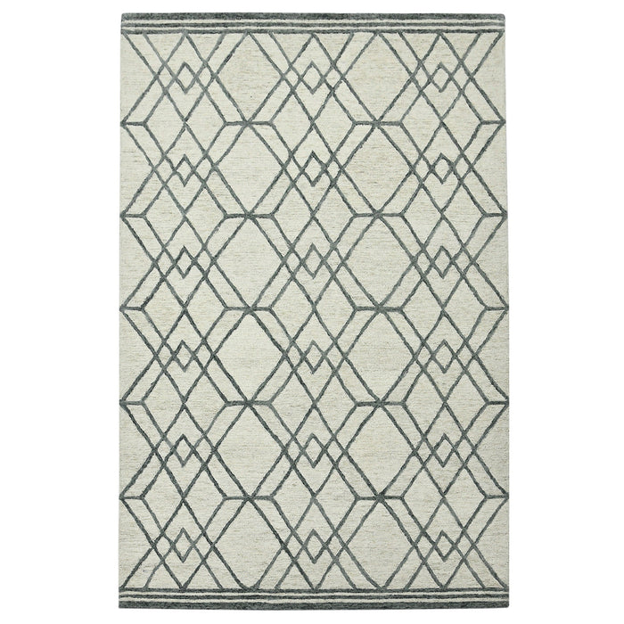 9' X 13' Wool Geometric Hand Hooked Area Rug - Ivory And Gray