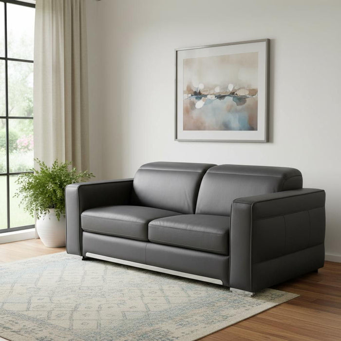 Italian Leather Loveseat (720479) - Dark Gray / Silver
