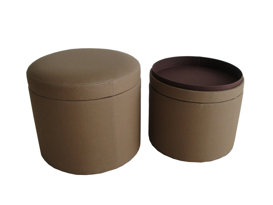 Faux Leather Round Storage Ottoman - Tan