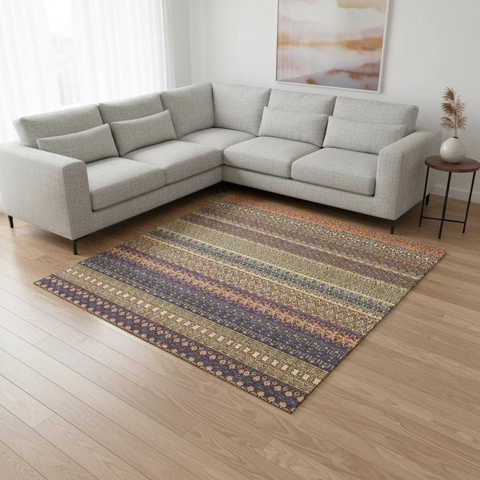 9' X 12' Striped Washable Area Rug With UV Protection (647541) - Rust / Purple