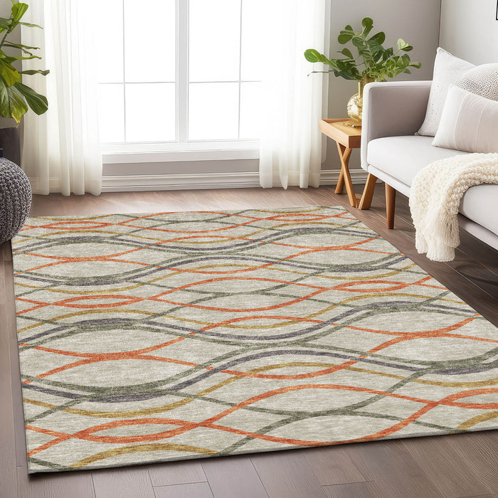 9' X 12' Abstract Washable Area Rug With UV Protection - Orange
