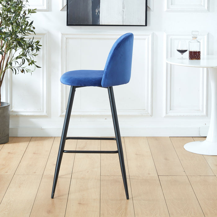 Set of 2 Giga blue modern counter bar stools with backrests, metal legs, and footrests, ideal for kitchen or island seating.