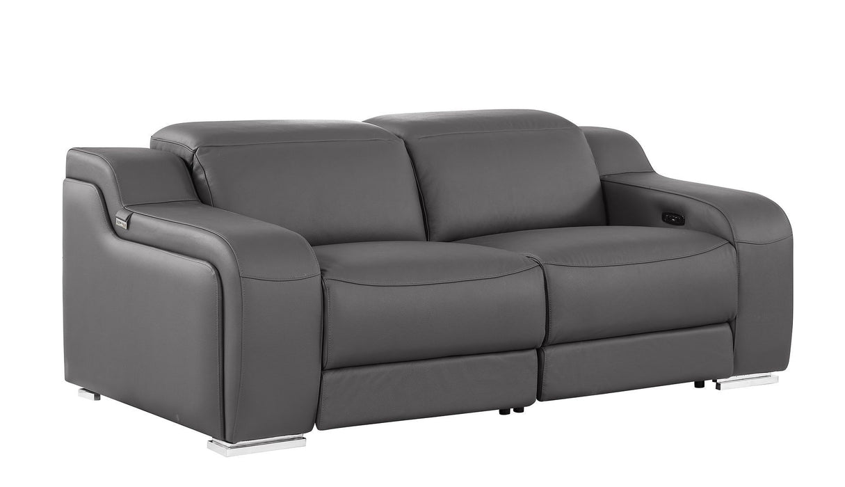 Italian Leather Power Reclining Loveseat (633749) - Dark Gray / Silver