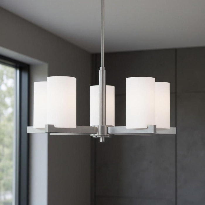 5 Light Dimmable Chandelier With Shades - Nickel