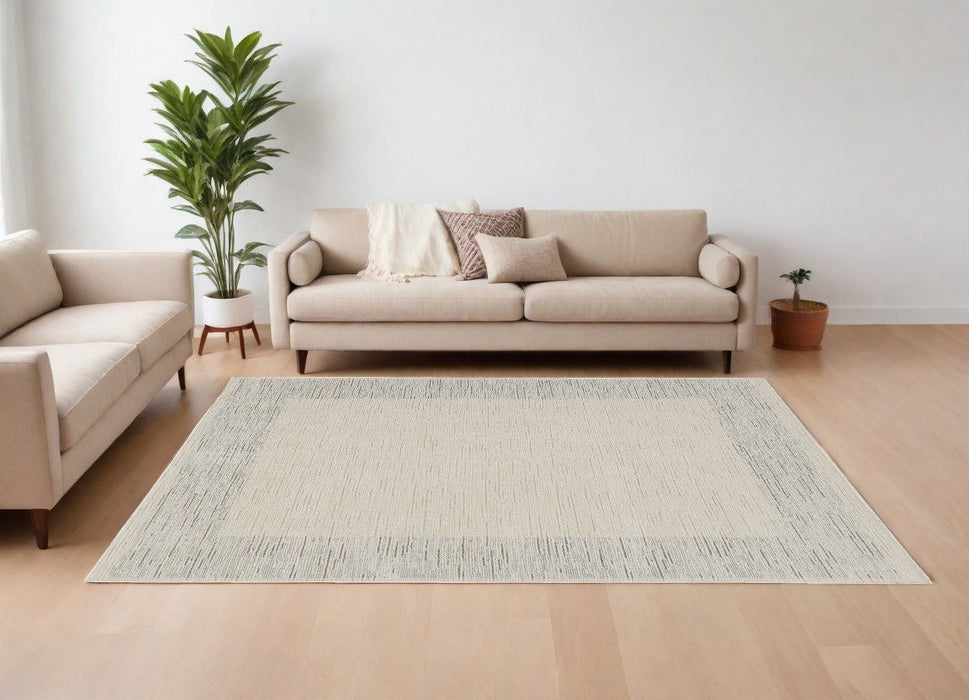 8' x 10' Abstract Power Loom Area Rug - Ivory And Gray