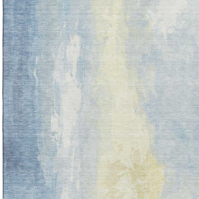 10' X 14' Abstract Washable Area Rug With UV Protection (705527) - Denim Blue / Beige