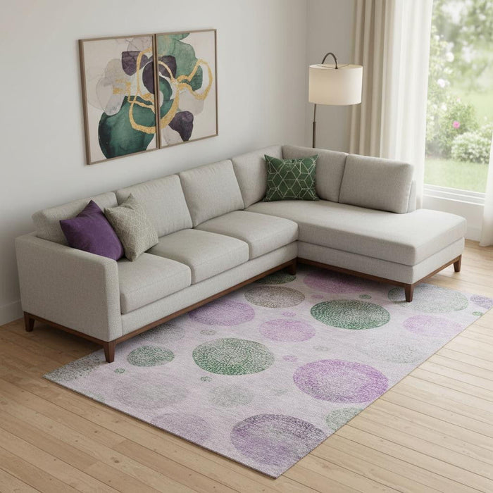 10' X 14' Geometric Washable Area Rug With UV Protection (707365) - Blush / Green / Pink