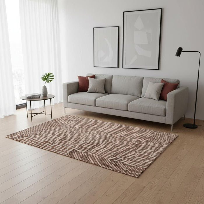 5' X 7' Geometric Berber Washable Area Rug With UV Protection (609864) - Brown / Beige