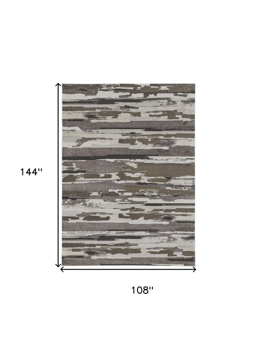 9' x 12' Abstract Power Loom Distressed Area Rug - Gray And Ivory