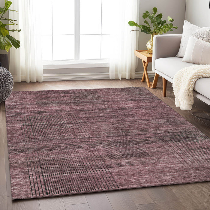 10' X 14' Striped Washable Area Rug With UV Protection - Merlot And Gray