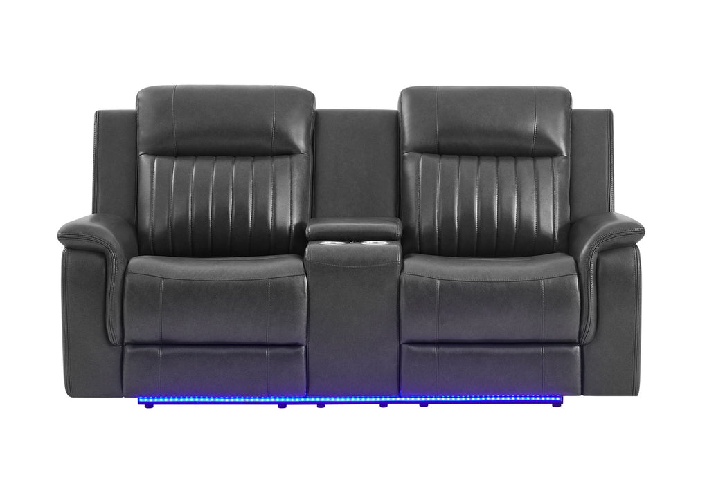 U8879 - 2 Piece Living Room Set (Power Reclining Sofa With LED And Global Surround System And Power Console Reclining Loveseat) - Charcoal