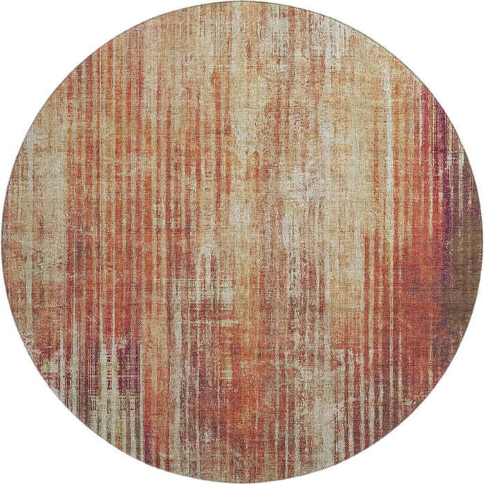 8' Striped Washable Round Rug With UV Protection (650269) - Chili Red / Ivory