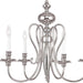 22-inch HomeRoots metal chandelier with five shades, dimmable, in nickel and pearl silver finish, showcasing elegant lighting design.