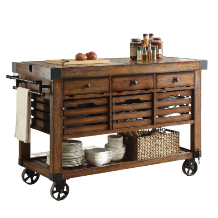 52" Rolling Kitchen Cart With Storage - Brown
