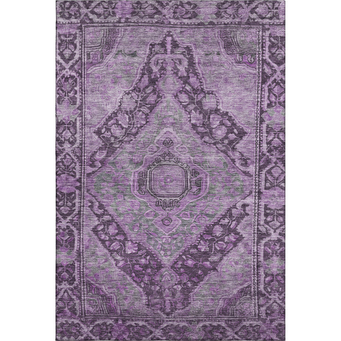 10' X 14' Oriental Washable Area Rug With UV Protection (700535) - Eggplant / Gray