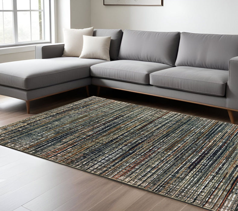 6' x 9' Abstract Power Loom Stain Resistant Area Rug - Black Navy Gold Ivory And Blush