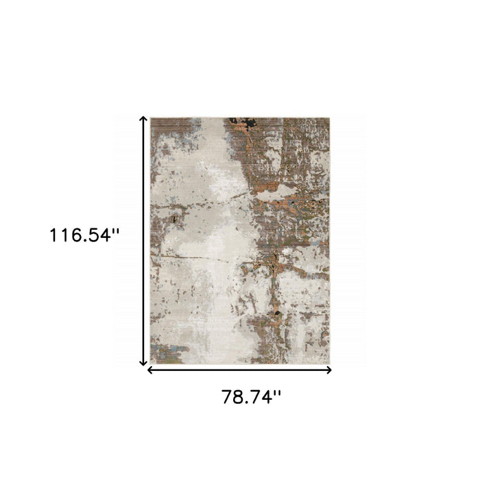 6' x 9' Abstract Power Loom Stain Resistant Area Rug - Gray Salmon Pink Blue Beige And Green