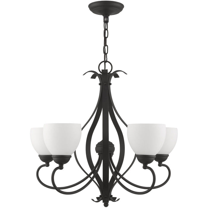 24" Five Light Dimmable Chandelier With Shades - Black