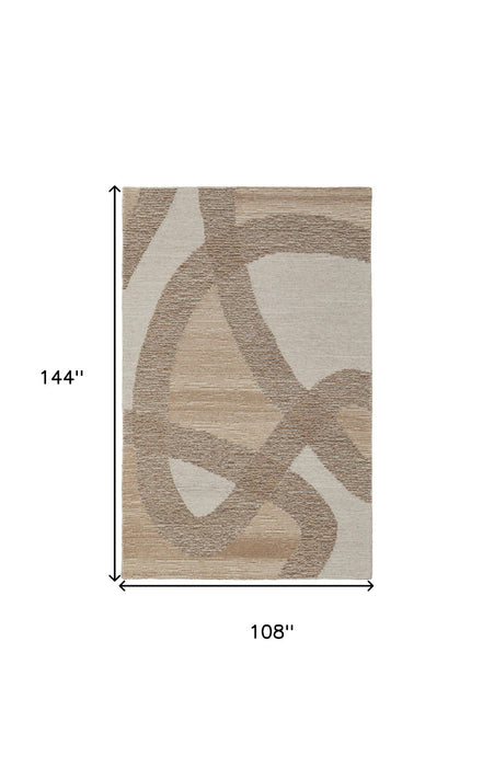 9' x 12' Wool Abstract Hand Tufted Area Rug - Brown Tan And Ivory