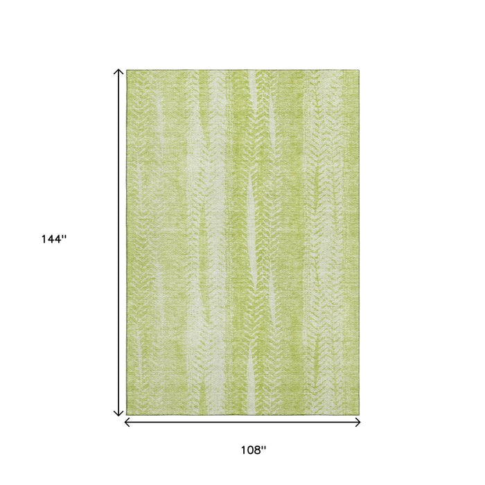 9' X 12' Striped Washable Area Rug With UV Protection (656506) - Artichoke Green / Ivory