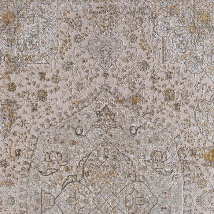 9' X 13' Oriental Area Rug With Fringe (722070) - Ivory / Gray / Gold
