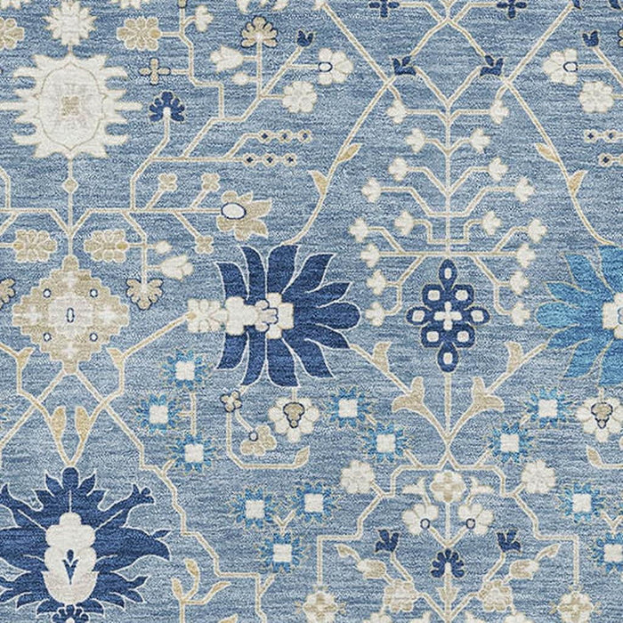 10' X 14' Oriental Washable Area Rug With UV Protection (679198) - Denim Blue / Beige / Ivory