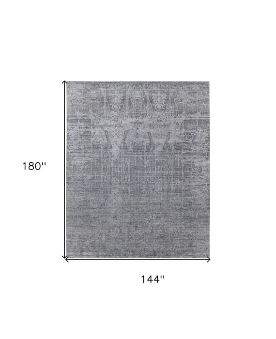 12' x 15' Abstract Hand Woven Worn Faded Area Rug - Gray And Silver