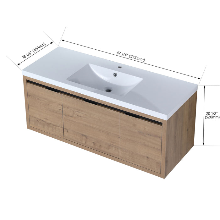 Modern floating bathroom vanity by Giga with resin sink and soft-close doors, showcasing sleek design and storage space.