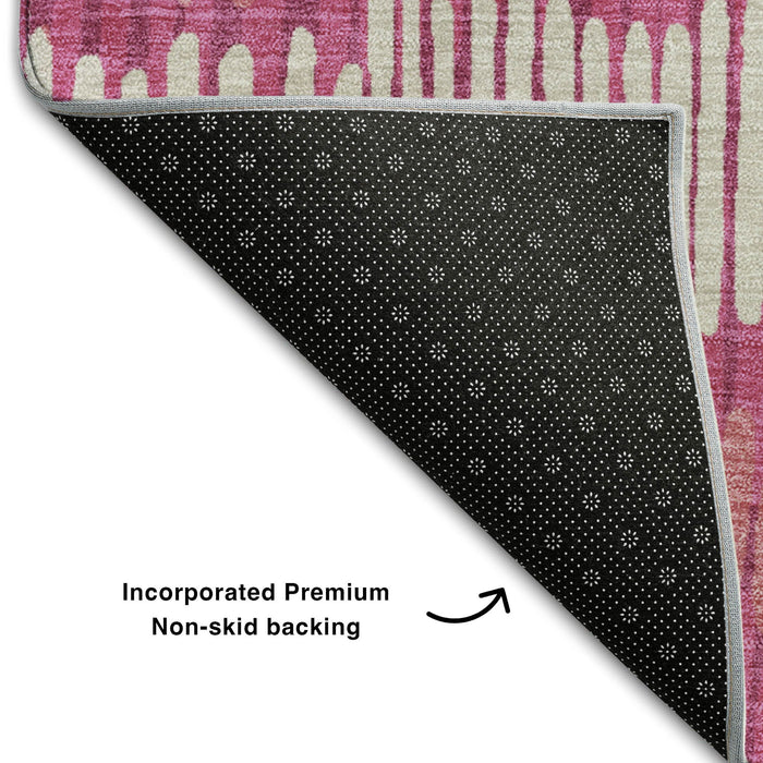 10' X 14' Striped Washable Area Rug With UV Protection (670622) - Blush / Orange / Ivory