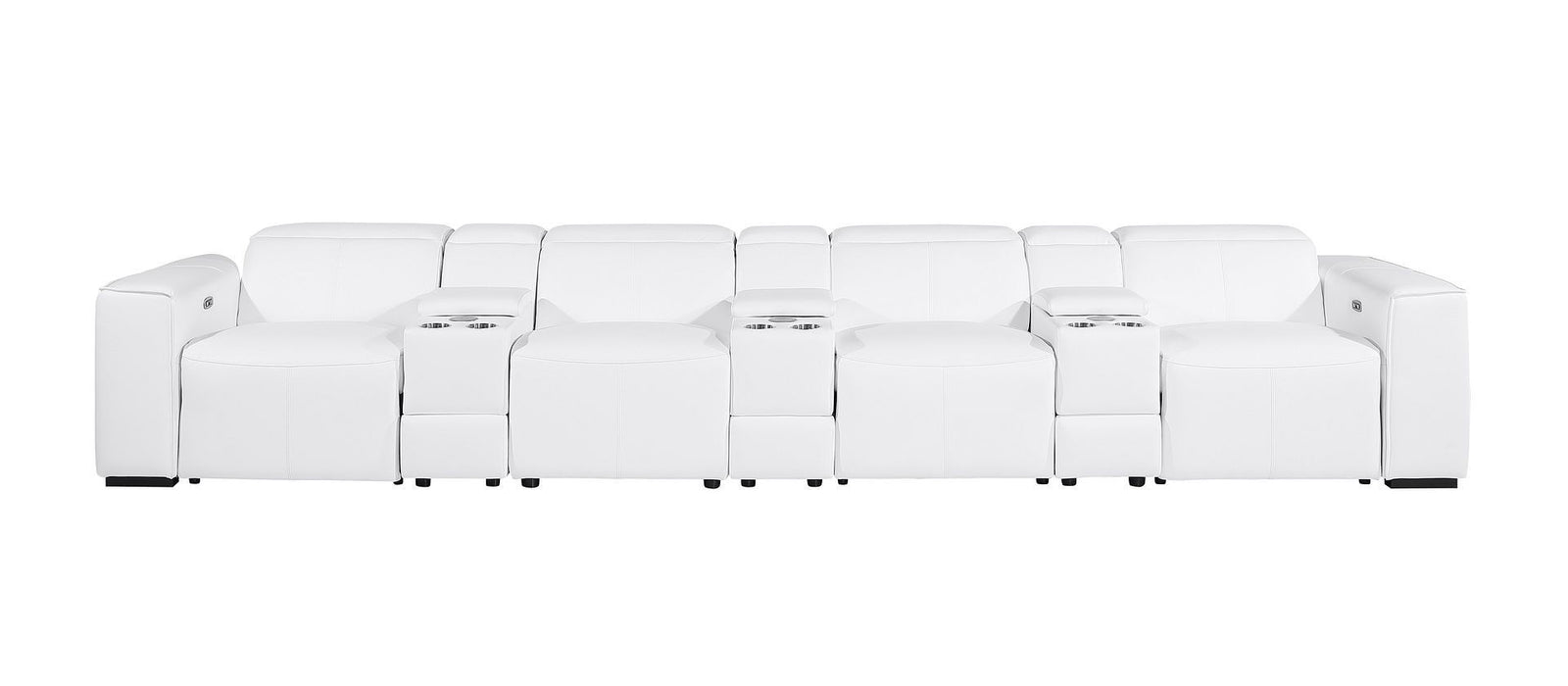 Top Grain Leather Reclining Metal USB Sofa (720425) - White