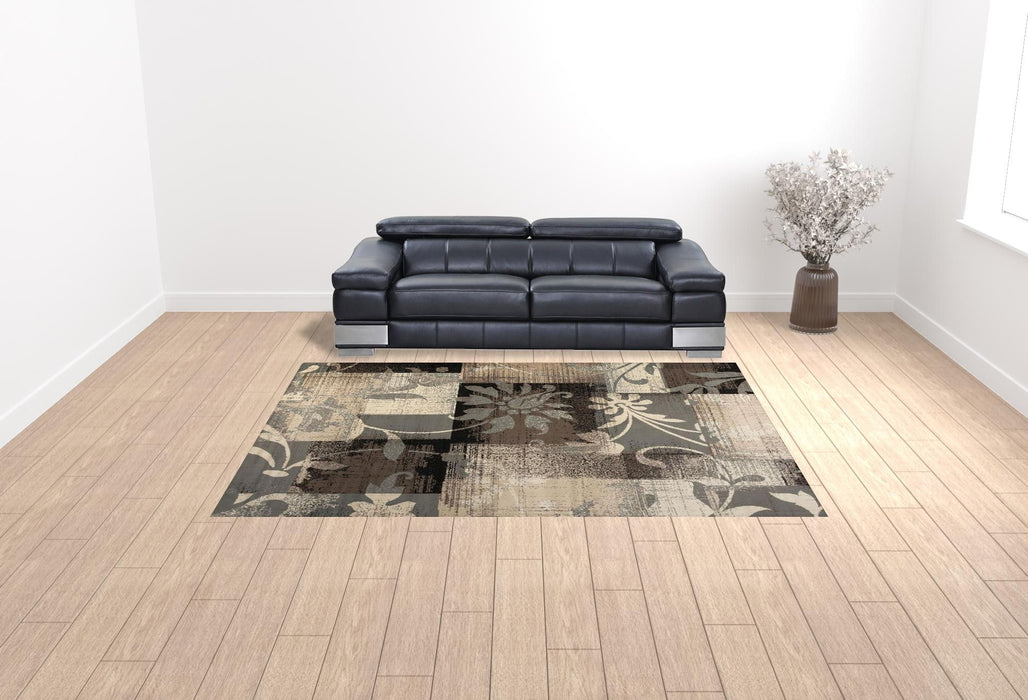 9' x 12' Floral Power Loom Stain Resistant Area Rug - Beige