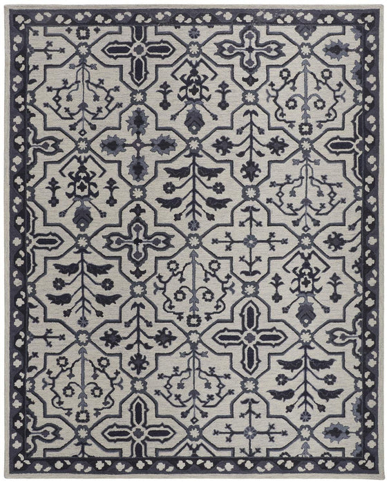10' x 14' Wool Floral Tufted Handmade Stain Resistant Area Rug - Taupe And Gray