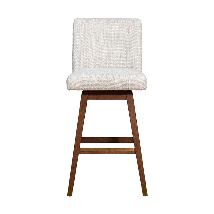 Upholstered And Solid Wood Swivel Bar Height Bar Chair - Beige And Brown