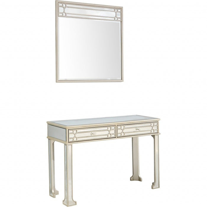 Mirrored Glass Console Table And Drawers - Champagne