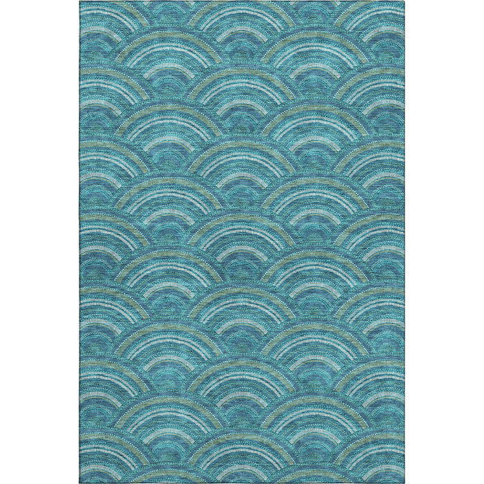 10' X 14' Geometric Washable Area Rug With UV Protection (677735) - Teal / Ivory / Fern Green