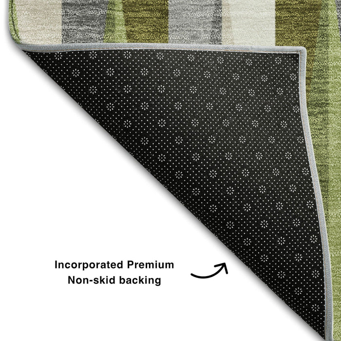10' X 14' Geometric Washable Area Rug With UV Protection (679426) - Green / Ivory / Gray