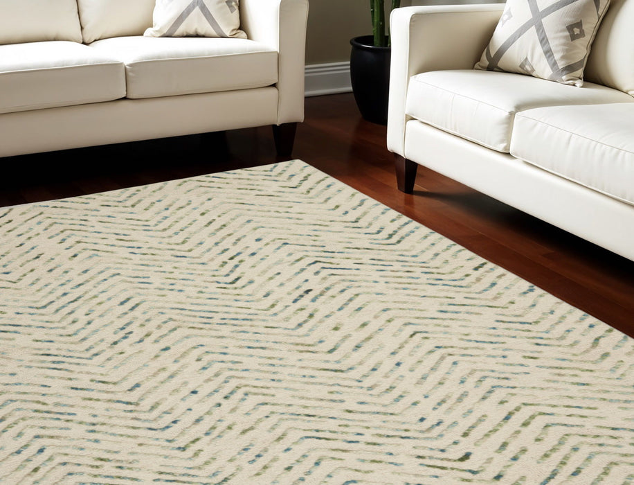 8' X 10' Wool Chevron Area Rug - Ivory