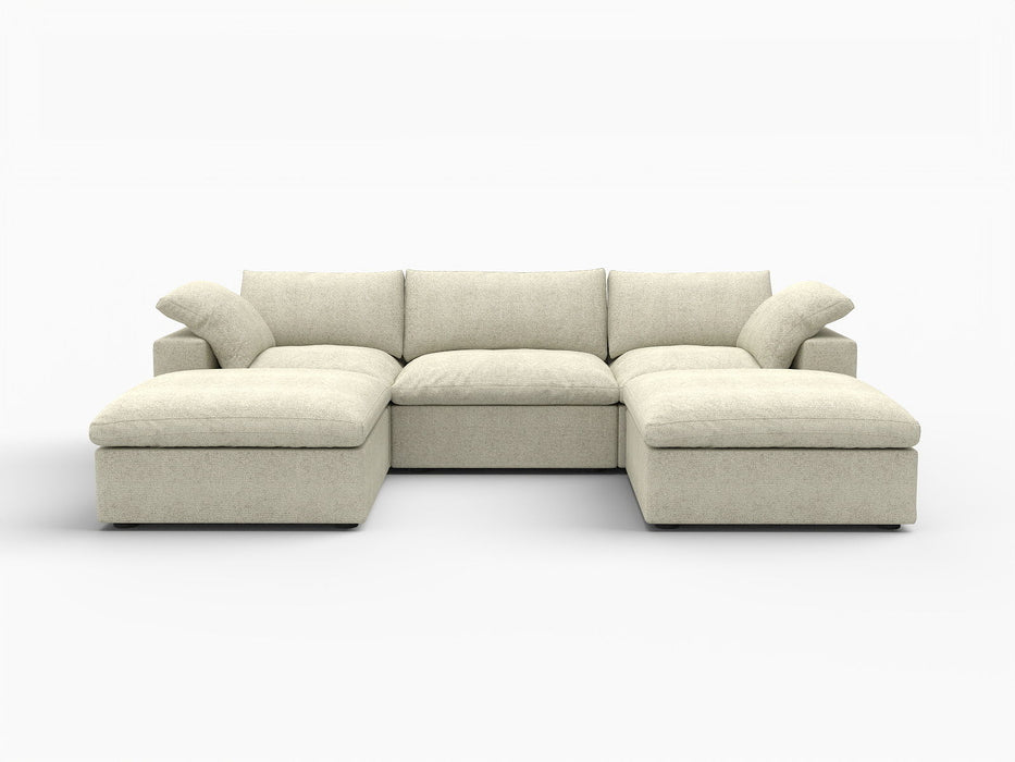 2 Piece Living Room Set Blend Modular Sofa & Ottoman Storage - Khaki