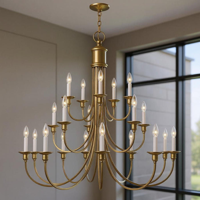 40" Multi Light Dimmable Chandelier With Shades - Antiqued Brass