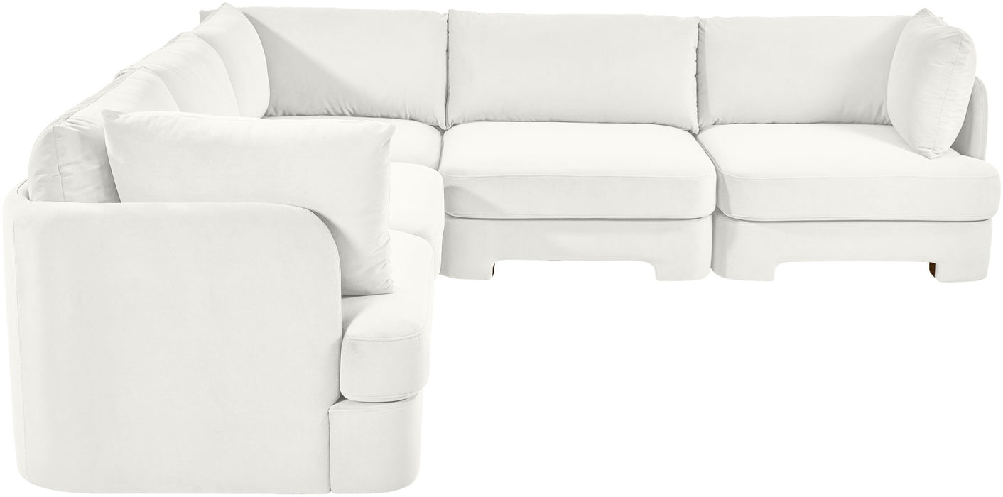 Meridian Furniture Hammond velvet performance fabric 5-piece corner sectional sofa with plush cushions and modern design.