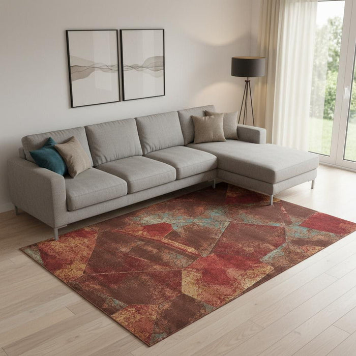 8' X 11' Abstract Non Skid Area Rug (551031) - Brown / Red / Orange