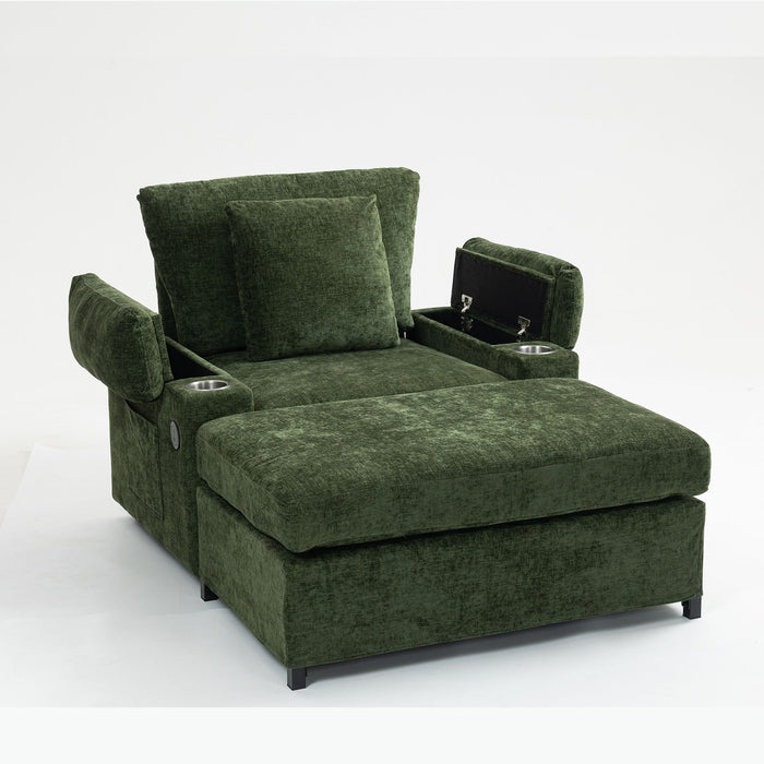Giga fabric sofa bed chair with built-in cupholders and USB ports, perfect for living room relaxation and convenience.