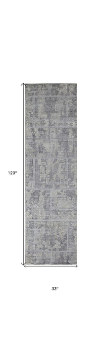 10' x 2.8' Abstract Hand Woven Runner Rug - Gray And Ivory